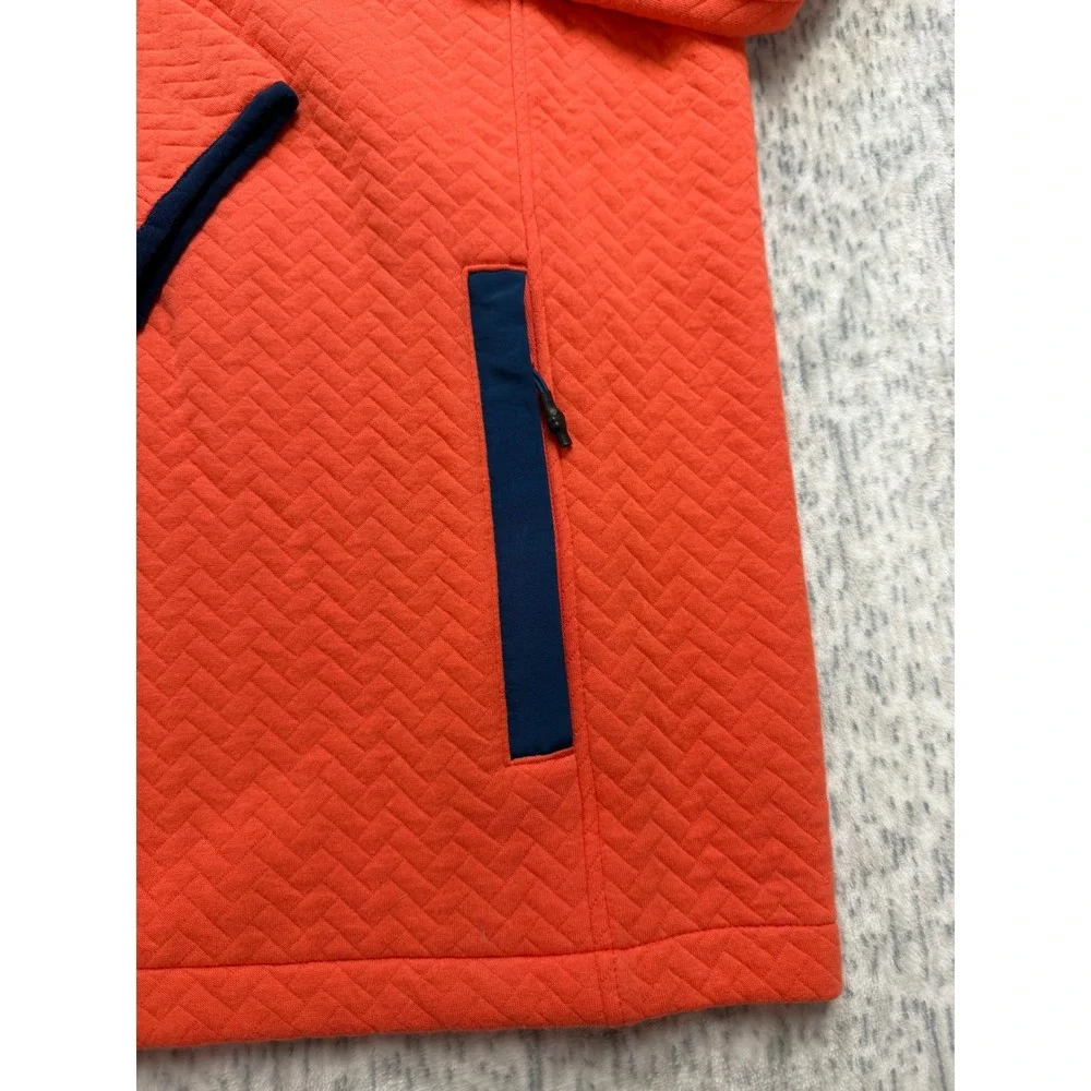 Chubbies Mens The Fire Coral Quilted Quarter-Zip Pullover Orange Navy 615253-142